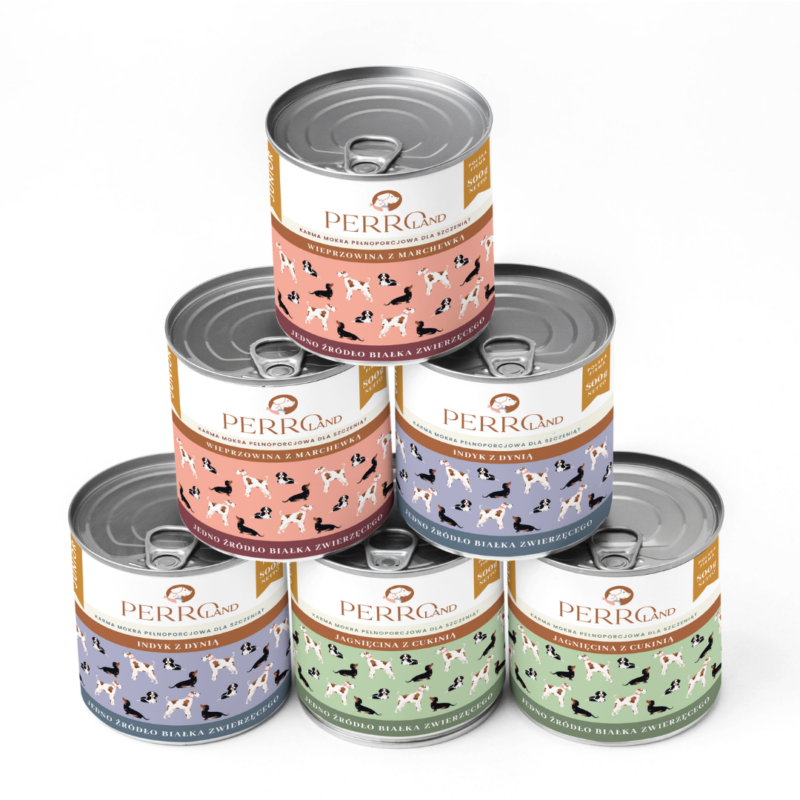 Karma mokra JUNIOR mix smaków – monobiałkowa formuła dla szczeniąt wszystkich ras<br>400g lub 800g<br>6-pak